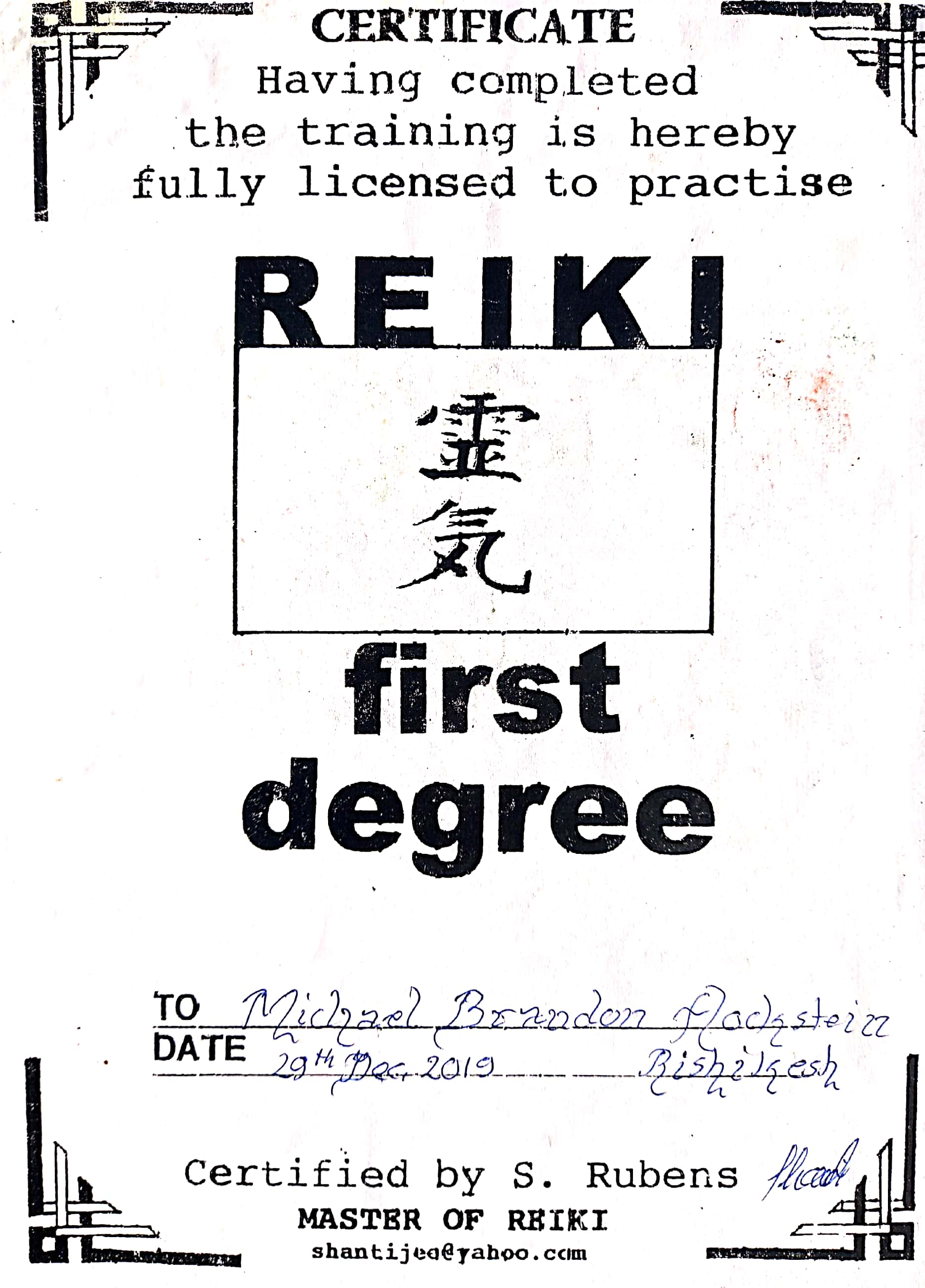 Reiki Level 1 Degree